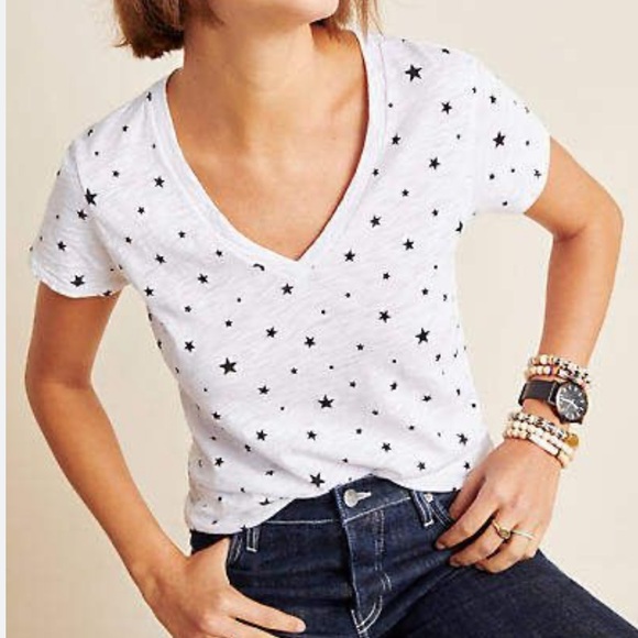 Goldie Tops - Goldie White Star Print V-Neck Women's Top